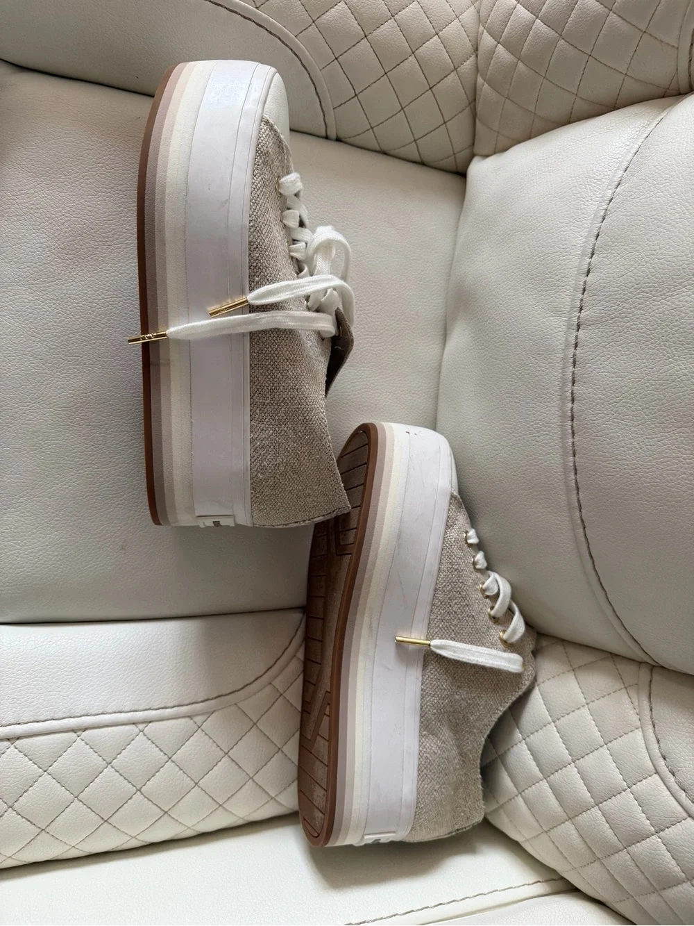 Michael Kors Cream-Tan Platform Sneakers with Snakeskin Accent
